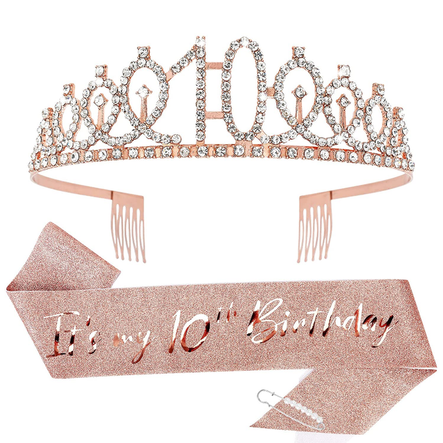 2pcs/set 10th “It's My 10th Birthday”Birthday Crown and Sash Set Girl 10  Year Old Girl Birthday Gifts Birthday Party Supplies - AliExpress